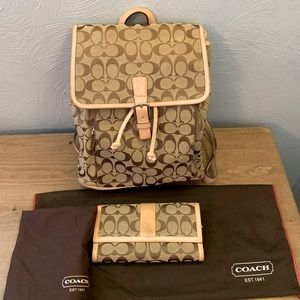 Coach Signature Backpack Purse and Wallet